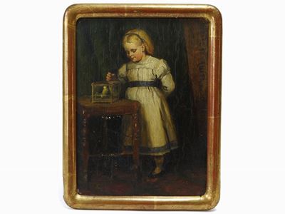 Veduta D'interno con Bambina e Pappagallo