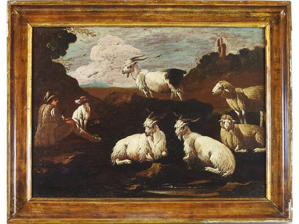 Philipp Peter Roos detto Rosa Da Tivoli - Paesaggio montano con pastore e armenti