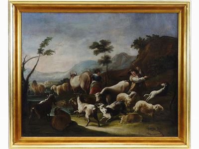 Paesaggio Montano con Pastori e Armenti