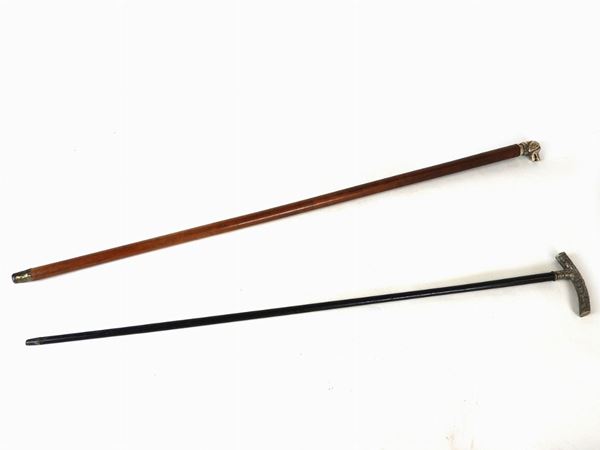 Two Wooden and Silver Walking Sticks