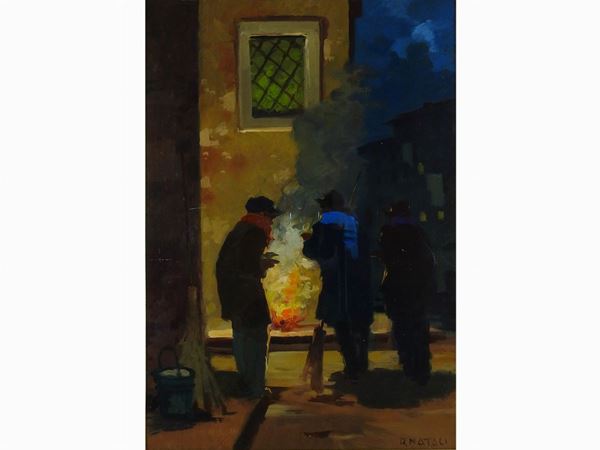 Renato Natali : Notturno livornese con personaggi  ((1883-1979))  - Auction Furniture and Paintings from a house in Val d'Elsa - Lots 1-303 - I - Maison Bibelot - Casa d'Aste Firenze - Milano