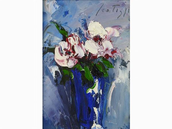 Sergio Scatizzi : Flowers in a Vase  ((1918-2009))  - Auction Furniture and Paintings from a House in Val d'Elsa / A Collection of Modern and Contemporary Art - Lots 304-590 - II - Maison Bibelot - Casa d'Aste Firenze - Milano
