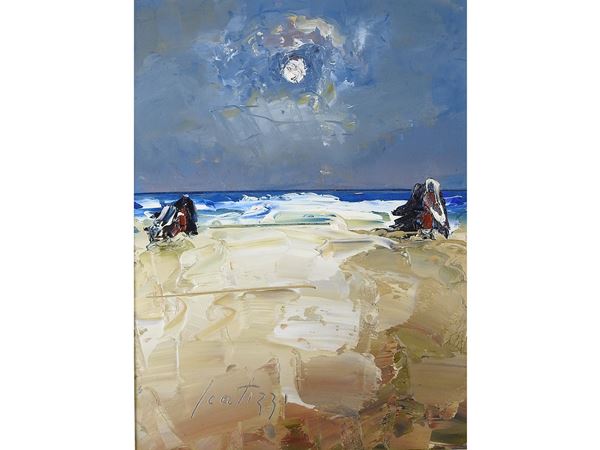 Sergio Scatizzi : Seascape at Moolight  ((1918-2009))  - Auction Furniture and Paintings from a House in Val d'Elsa / A Collection of Modern and Contemporary Art - Lots 304-590 - II - Maison Bibelot - Casa d'Aste Firenze - Milano
