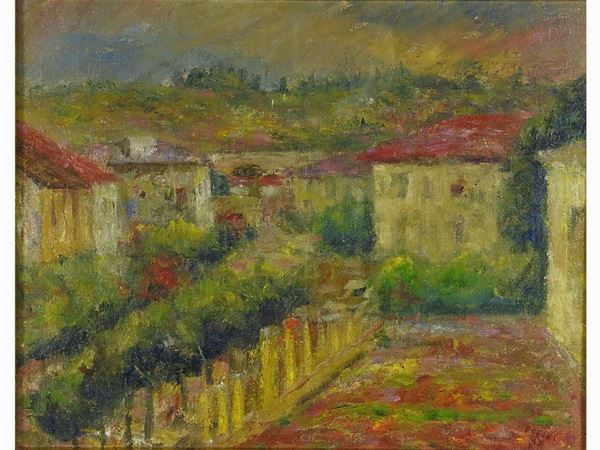Arrigo Dreoni : Paesaggio 1947  ((1911-1987))  - Asta Arredi e Dipinti da una dimora della Val d'Elsa - Lotti 1-303 - I - Maison Bibelot - Casa d'Aste Firenze - Milano
