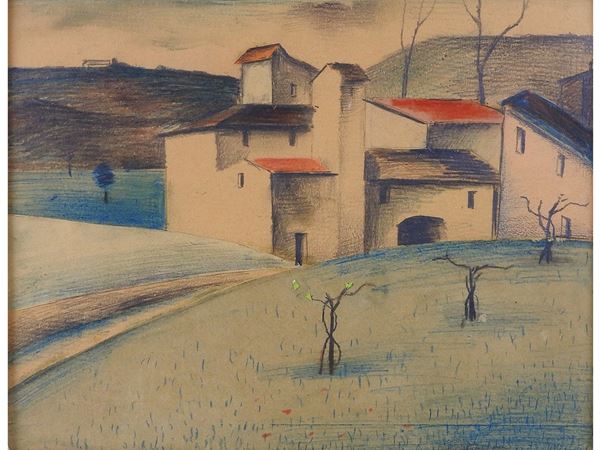 Nino Tirinnanzi : Landscape 1955  ((1923-2002))  - Auction Furniture and Paintings from a House in Val d'Elsa / A Collection of Modern and Contemporary Art - Lots 304-590 - II - Maison Bibelot - Casa d'Aste Firenze - Milano