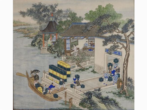 Landscape with figures  (China, beginning of 20th Century)  - Auction Furniture and Paintings from a house in Val d'Elsa - Lots 1-303 - I - Maison Bibelot - Casa d'Aste Firenze - Milano