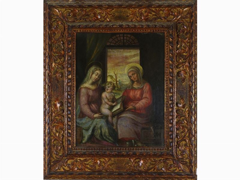 Scuola Veneta del XVII Secolo - Madonna con Bambino e Sant'anna