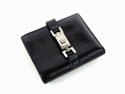 Portafoglio in Pelle Lucida Nera, Gucci