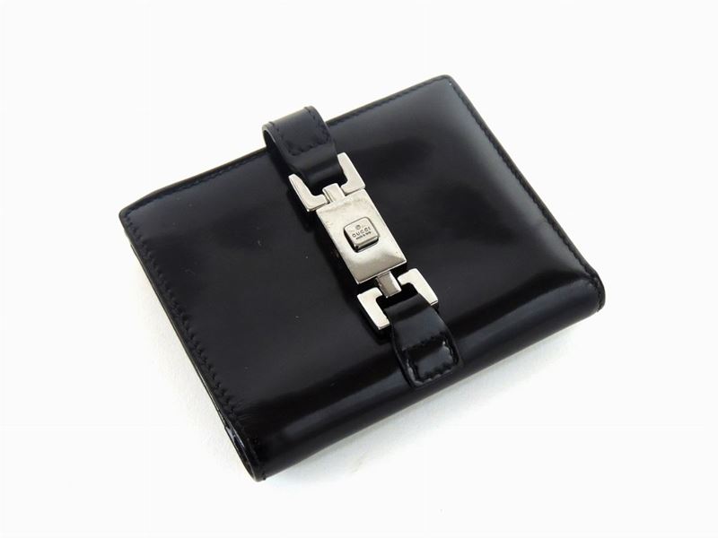 Portafoglio in Pelle Lucida Nera, Gucci