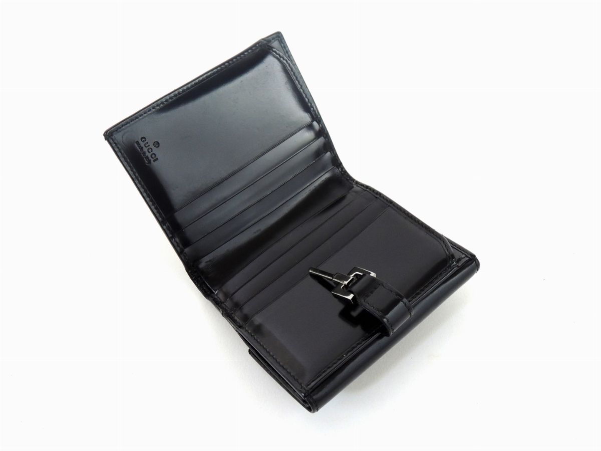 Portafoglio in Pelle Lucida Nera, Gucci