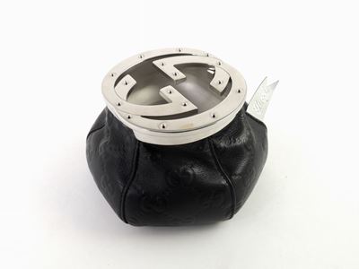 Posacenere in Pelle Nera e Metallo Argentato, Gucci