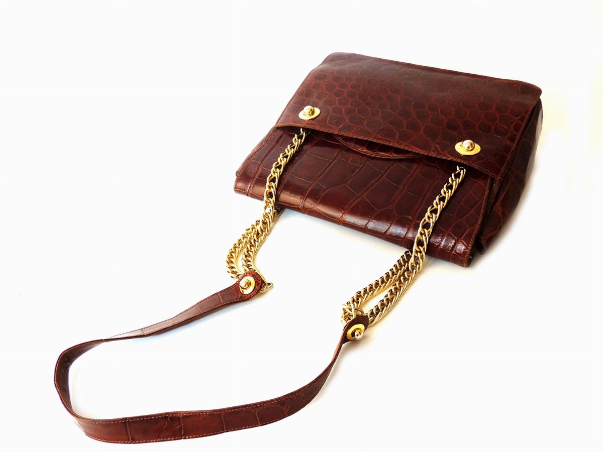 Borsa a Spalla in Coccodrillo Marrone, Gucci
