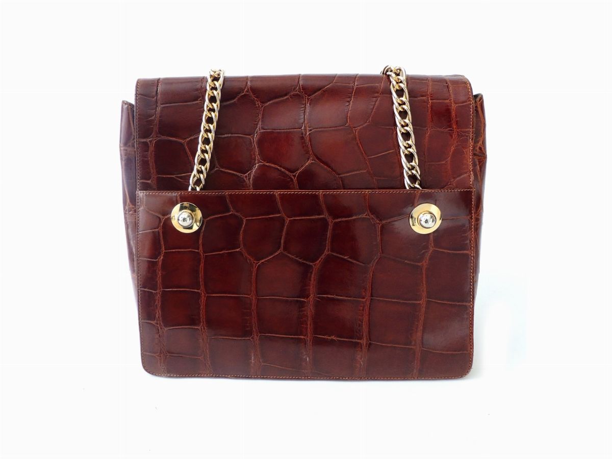 Borsa a Spalla in Coccodrillo Marrone, Gucci
