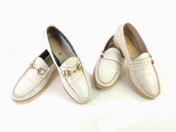 Two White Leather Moccasin, Gucci
