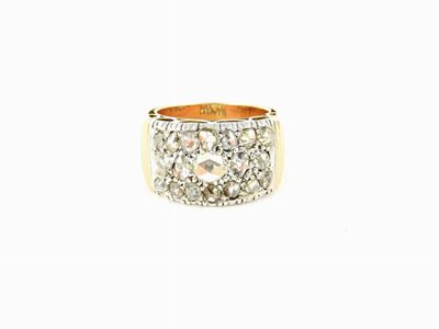 Anello a Fascia in Oro Giallo e Bianco con Diamanti