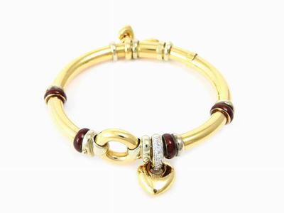 Bracciale Rigido Nouvelle Bague in Oro Giallo e Bianco, Diamanti e Corniole