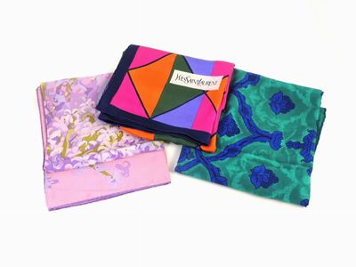 Tre Foulard in Seta, Yves Saint Laurent, Fendi e Kent Scott