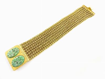 Bracciale in Oro Giallo, Giada e Diamanti