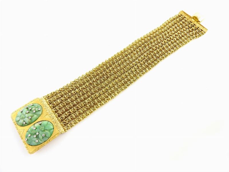 Bracciale in Oro Giallo, Giada e Diamanti