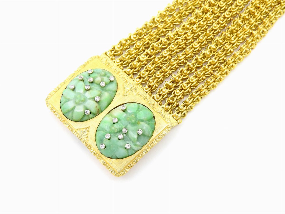 Bracciale in Oro Giallo, Giada e Diamanti