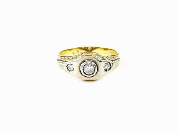 Yellow and white gold trilogy ring with diamonds