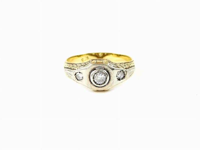 Anello Trilogy in Oro Bianco e Giallo con Diamanti