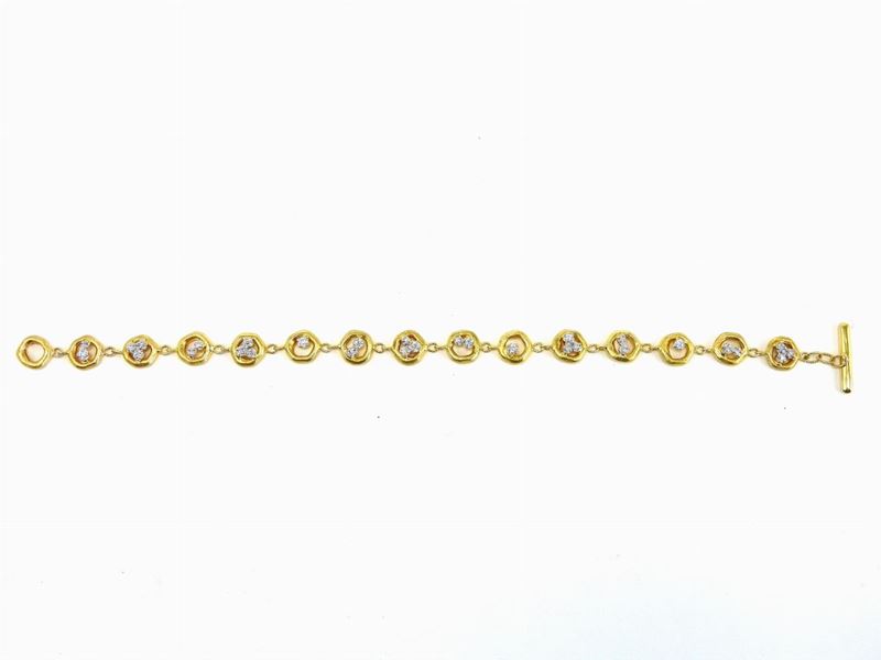Bracciale Calgaro in Oro Giallo Satinato e Bianco con Diamanti