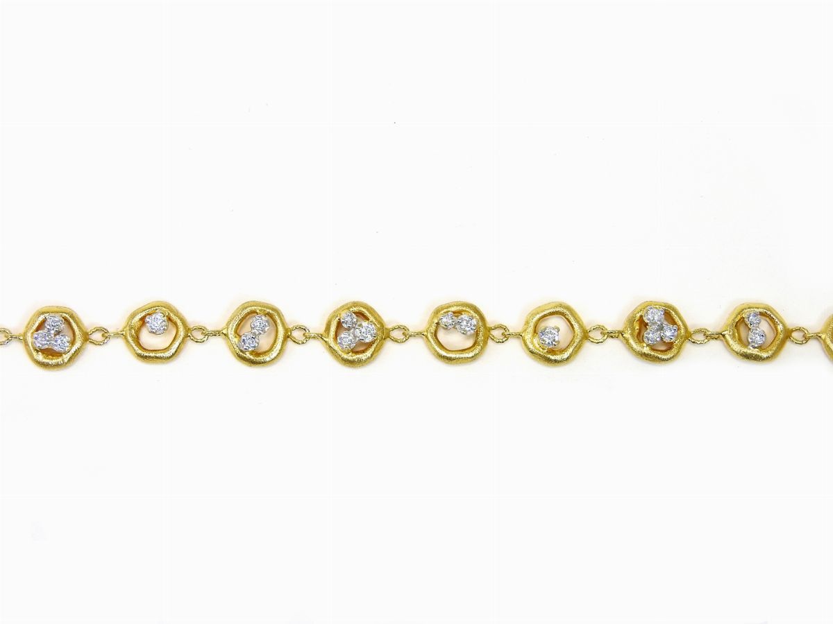 Bracciale Calgaro in Oro Giallo Satinato e Bianco con Diamanti
