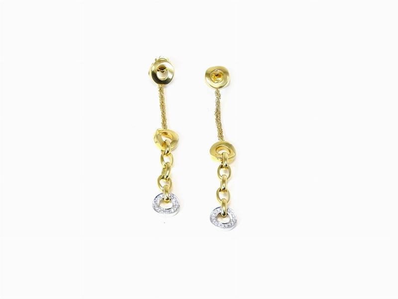 Orecchini Pendenti in Oro Giallo e Bianco con Diamanti