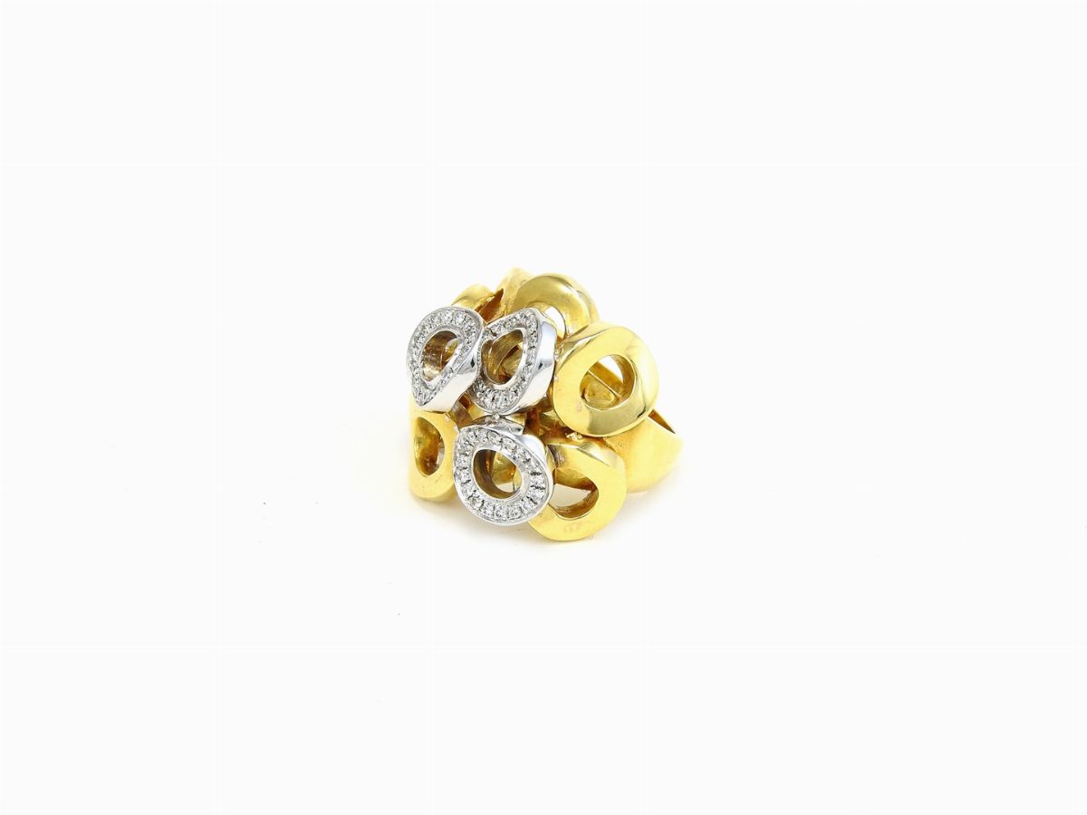 Anello Calgaro in Oro Giallo e Bianco con Diamanti