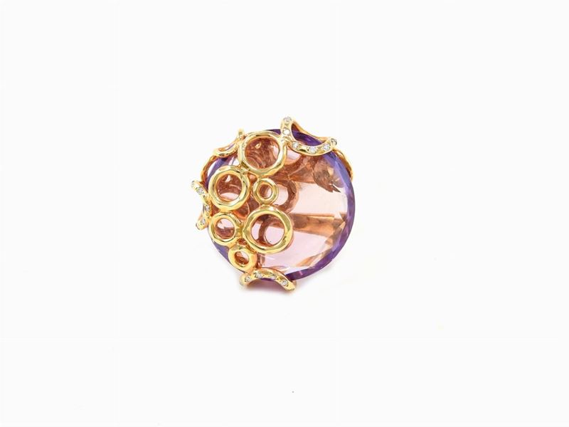 Anello Calgaro in Oro Rosa, Diamanti e Grande Ametista