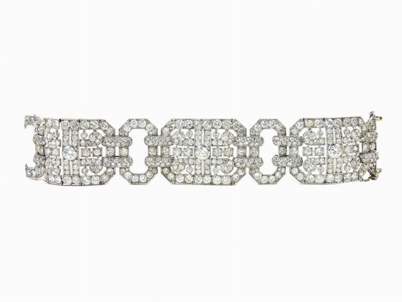 Importante Bracciale Art Deco H. Lyon - Paris in Oro Bianco e Diamanti