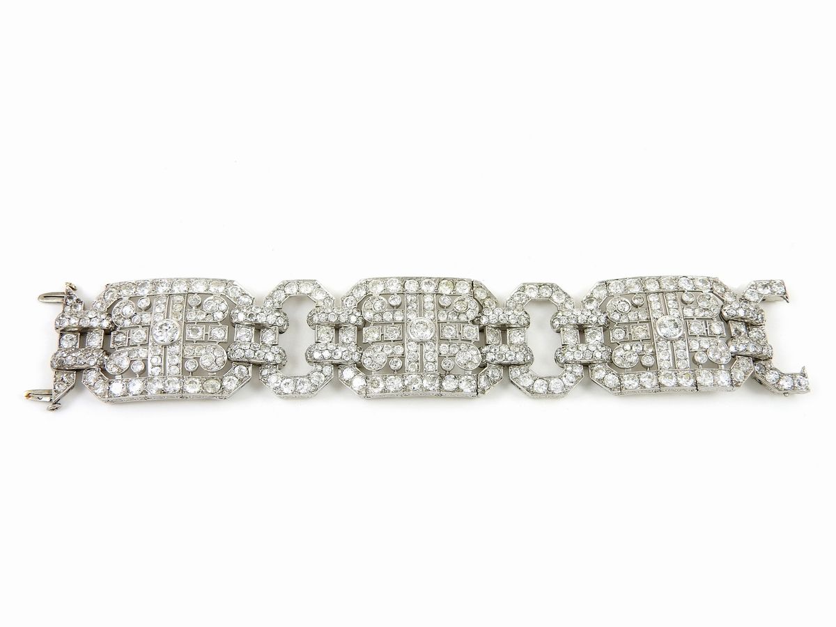 Importante Bracciale Art Deco H. Lyon - Paris in Oro Bianco e Diamanti