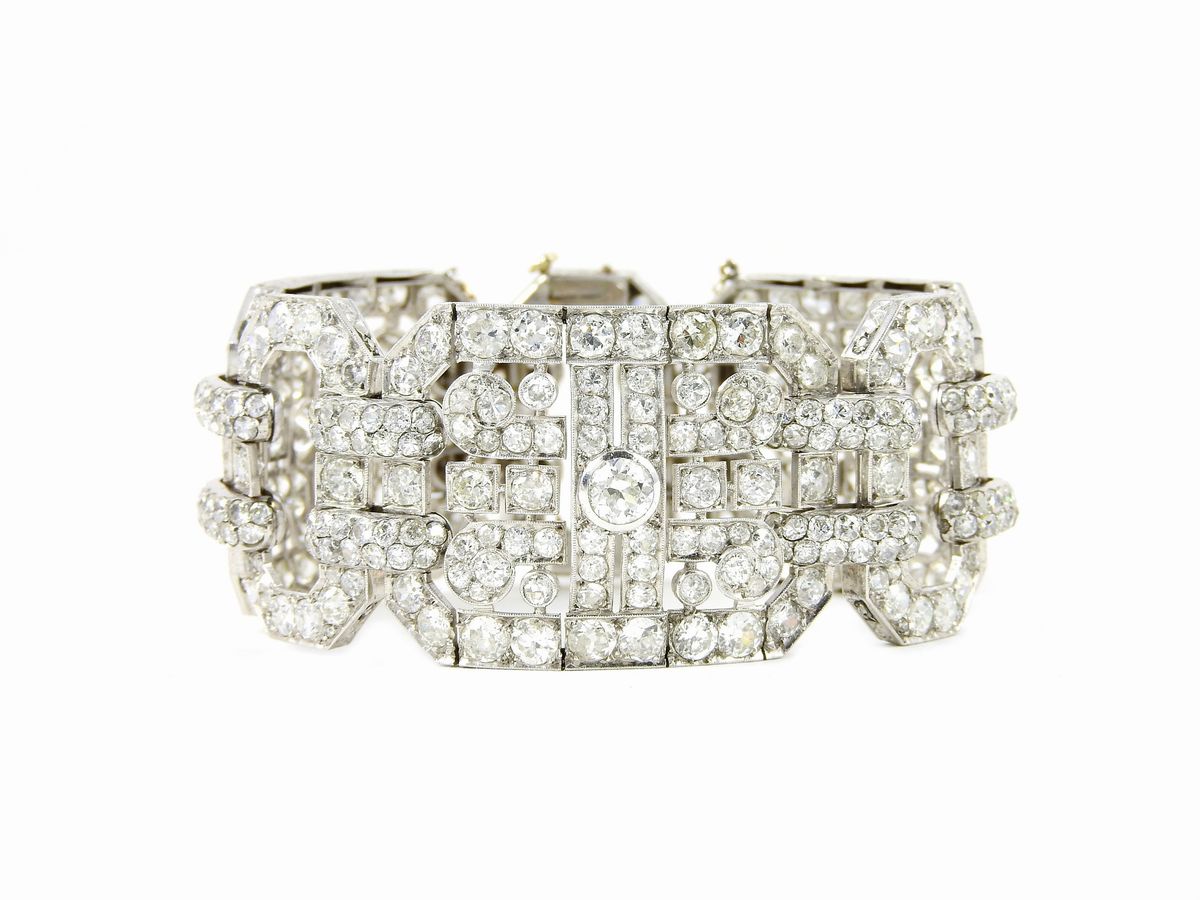 Importante Bracciale Art Deco H. Lyon - Paris in Oro Bianco e Diamanti