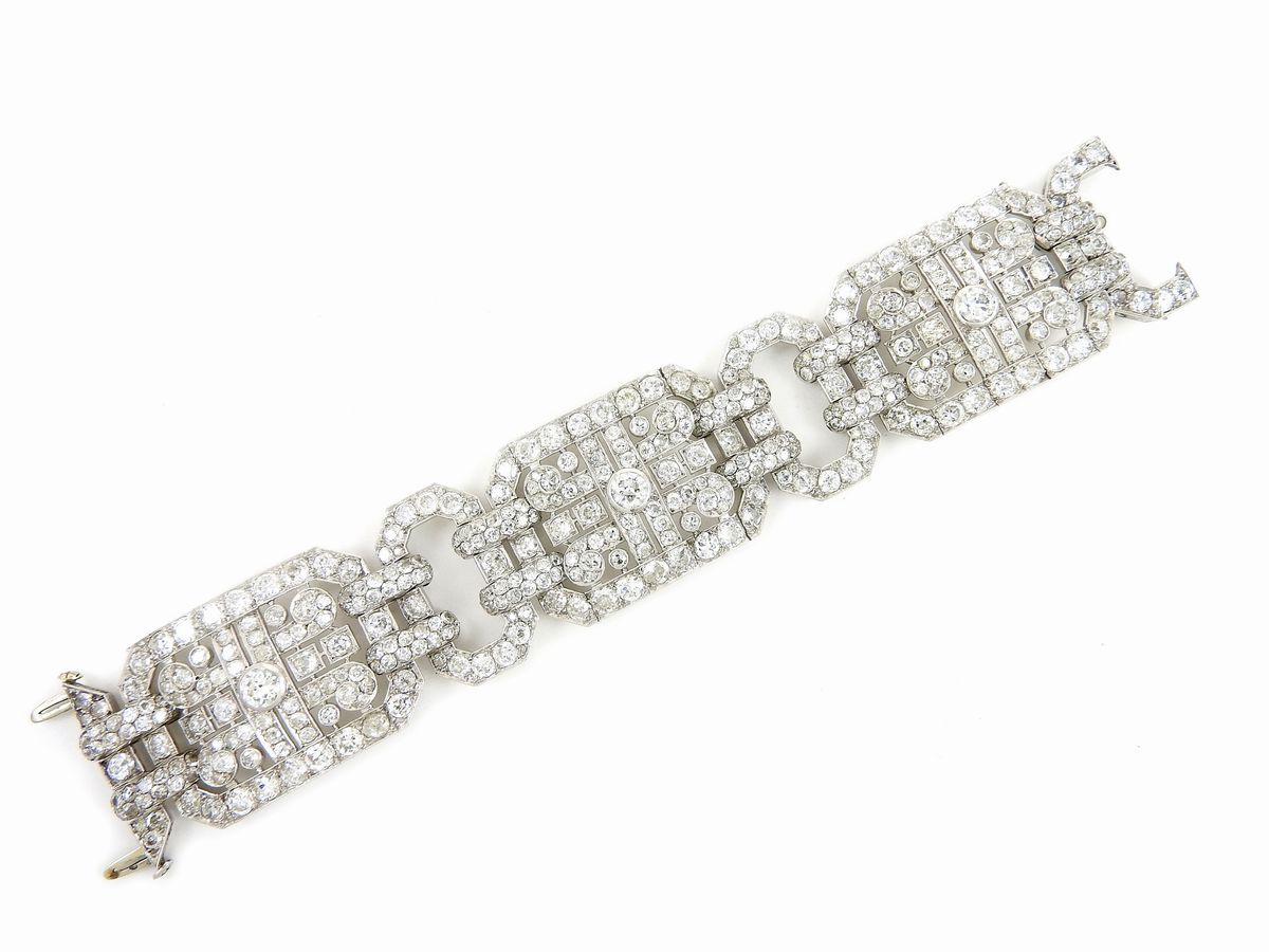 Importante Bracciale Art Deco H. Lyon - Paris in Oro Bianco e Diamanti