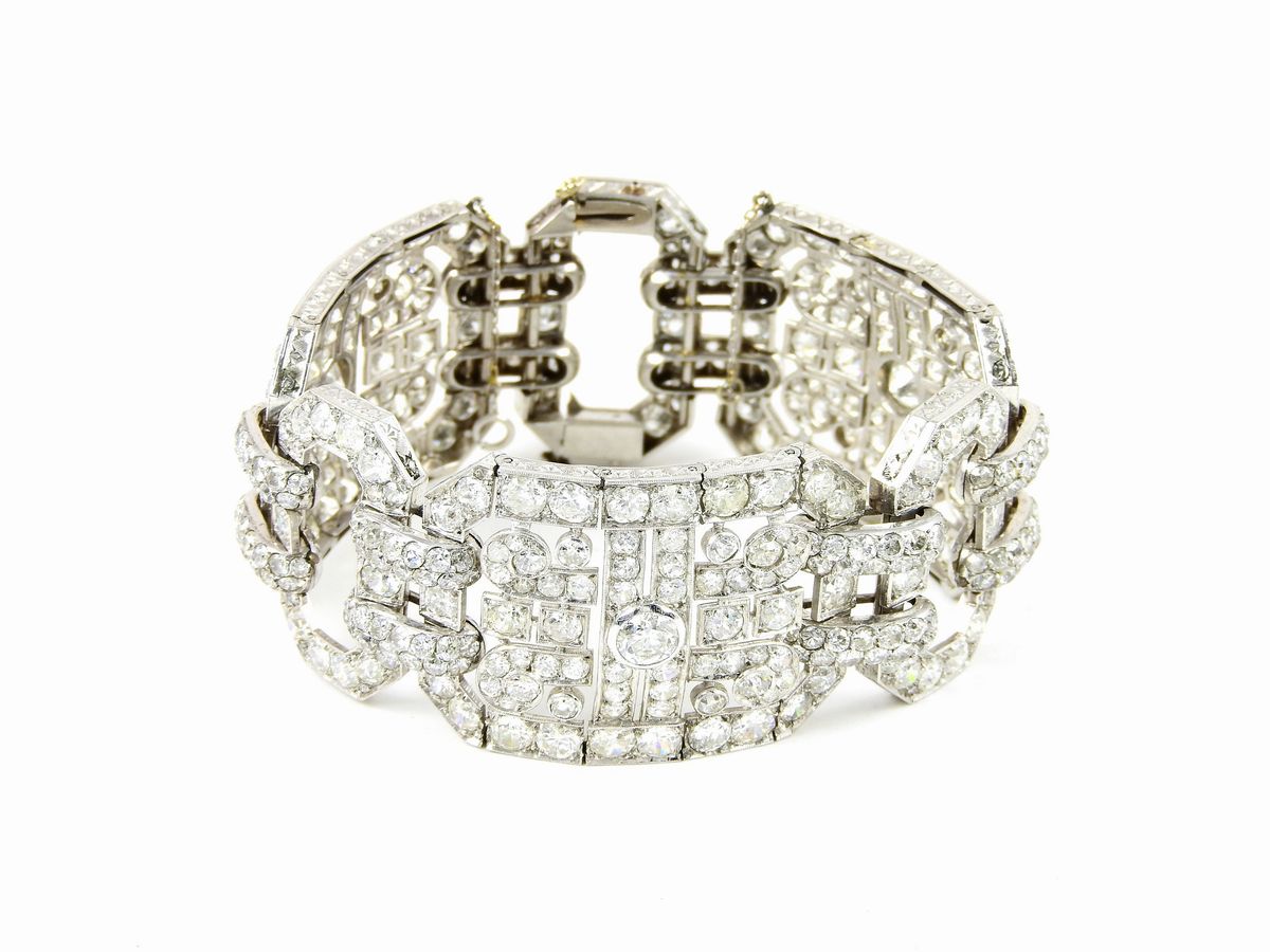 Importante Bracciale Art Deco H. Lyon - Paris in Oro Bianco e Diamanti
