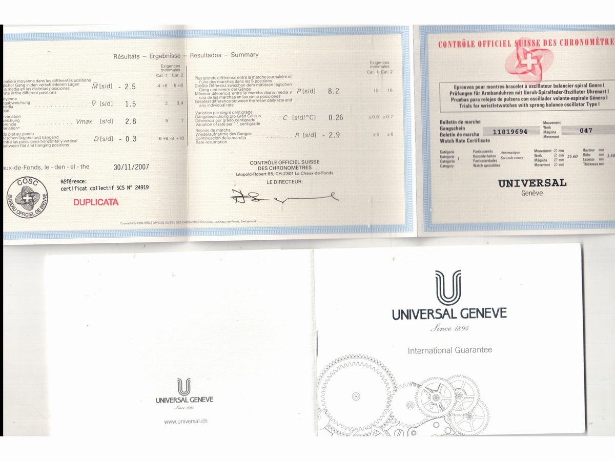 Cronografo da Polso per Uomo Universal Genève Ug 100 Microtor Limited Edition