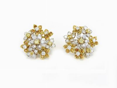 Orecchini in Oro Bianco con Diamanti Incolori e Fancy Colour