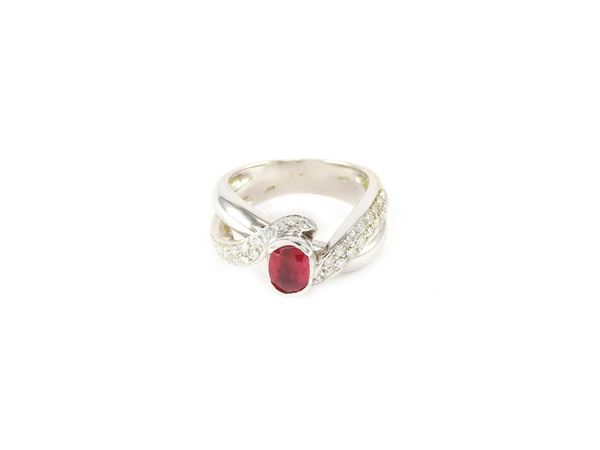 White gold ring with diamonds and ruby  - Auction Jewels and Watches - Second Session - II - Maison Bibelot - Casa d'Aste Firenze - Milano
