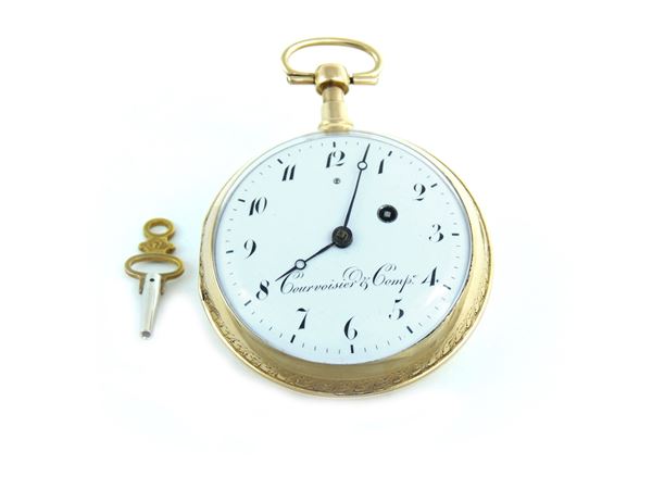 Courvoisier & Comp. yellow gold pocket watch with winding key