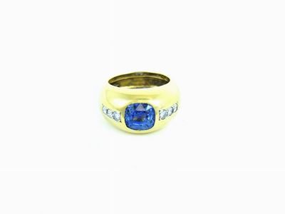 Anello a Fascia in Oro Giallo con Zaffiro Naturale e Diamanti