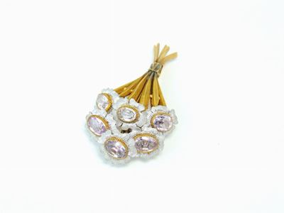 Spilla Mario Buccellati in Oro Giallo e Bianco Satinato con Ametiste Lilla
