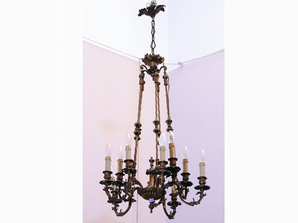 A Gilded Metal Chandelier and a Pair of Appliques