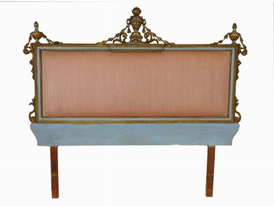 Testata per Letto Matrimoniale in Legno Intagliato e Laccato Celeste