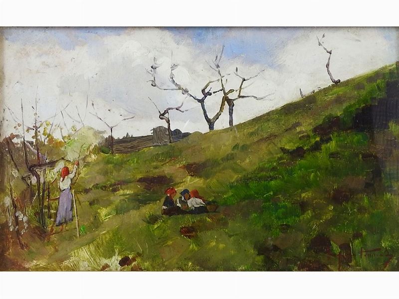 Angiolo Tommasi - Paesaggio Campestre con Figure
