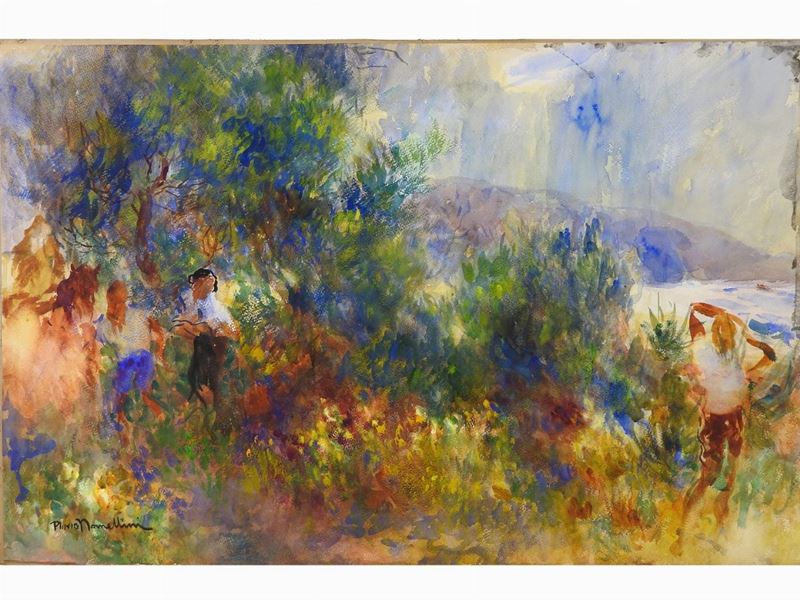 Plinio Nomellini - Paesaggio con Personaggi Anni Venti