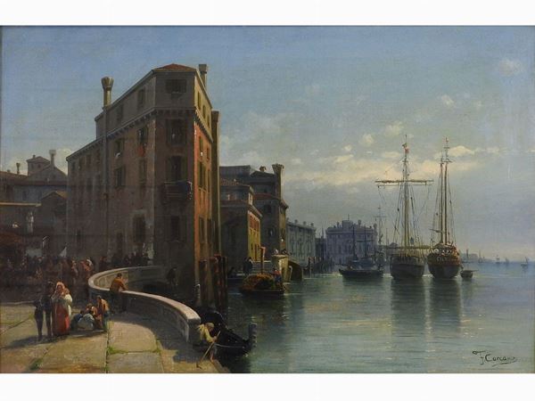 Filippo Carcano - Scorcio veneziano con velieri