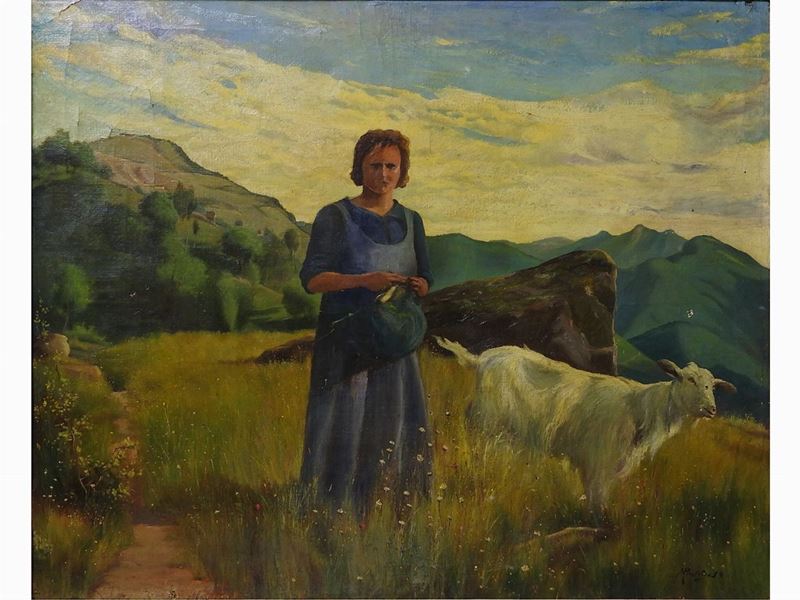 Rutilio Muti - La Guardiana di Capre in Campagna 1939