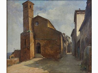 Scorcio di Paese con Veduta di Chiesa 1940