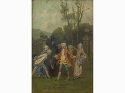 Scorcio di Giardino con Personaggi in Abiti Settecenteschi